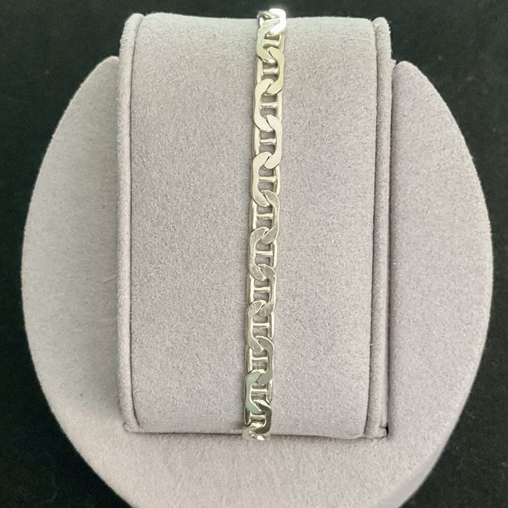 Men’s 8” Mariner Link Bracelet 4.5mm Wide Solid 925 Sterling Silver ITALY 7.32g
